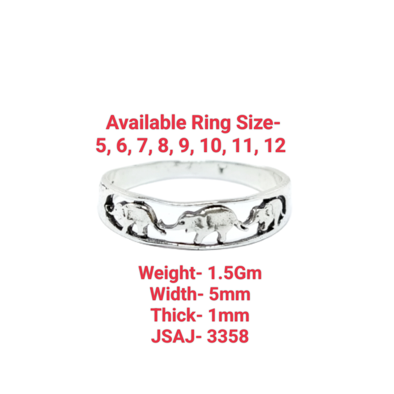 JSAJ 3 ELEPHANT DESIGN ZALI BAND RING IN 925 STERLING SILVER