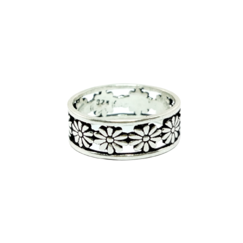 JSAJ FLOWER BAND RING WITH ZALI WORK IN 925 STERLING SILVER
