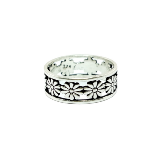 JSAJ FLOWER BAND RING WITH ZALI WORK IN 925 STERLING SILVER