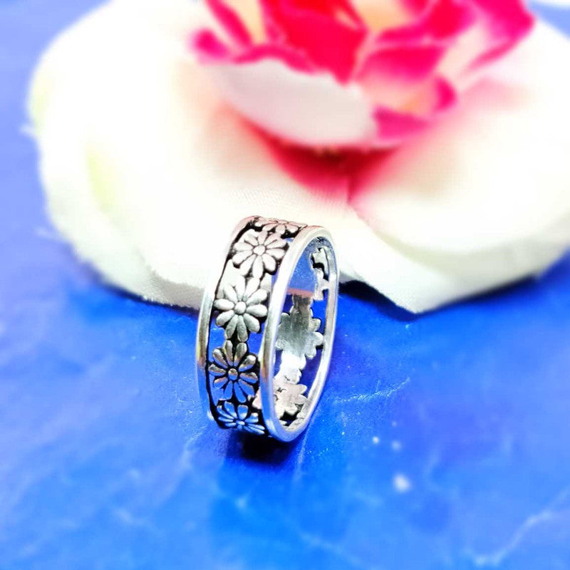 JSAJ FLOWER BAND RING WITH ZALI WORK IN 925 STERLING SILVER