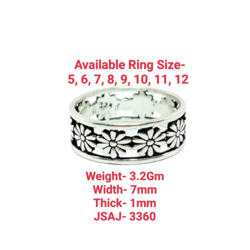 JSAJ FLOWER BAND RING WITH ZALI WORK IN 925 STERLING SILVER