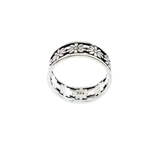 JSAJ FLOWER BAND RING WITH ZALI WORK IN 925 STERLING SILVER