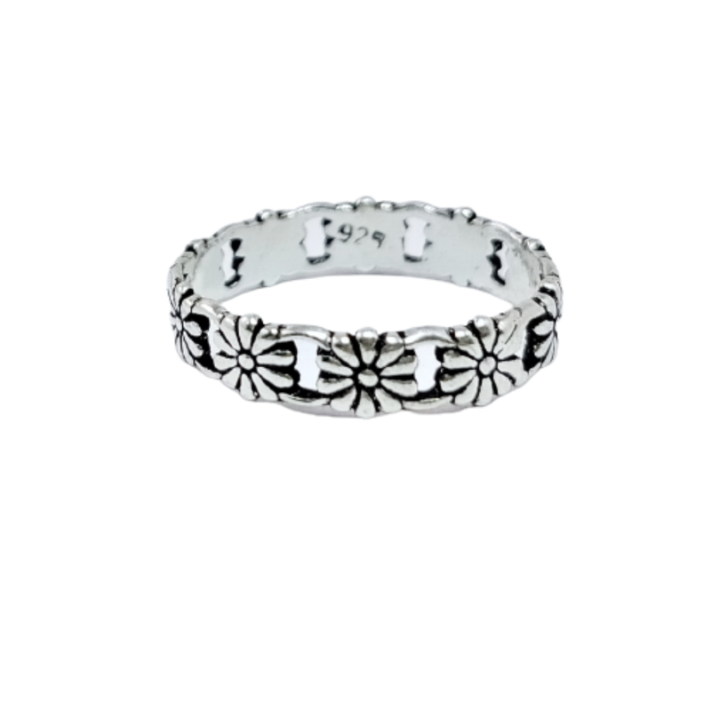 JSAJ FLOWER BAND RING WITH ZALI WORK IN 925 STERLING SILVER