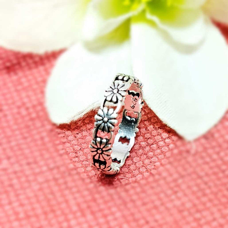 JSAJ FLOWER BAND RING WITH ZALI WORK IN 925 STERLING SILVER