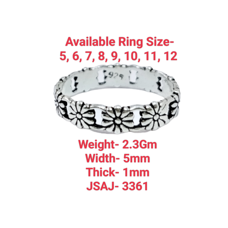 JSAJ FLOWER BAND RING WITH ZALI WORK IN 925 STERLING SILVER