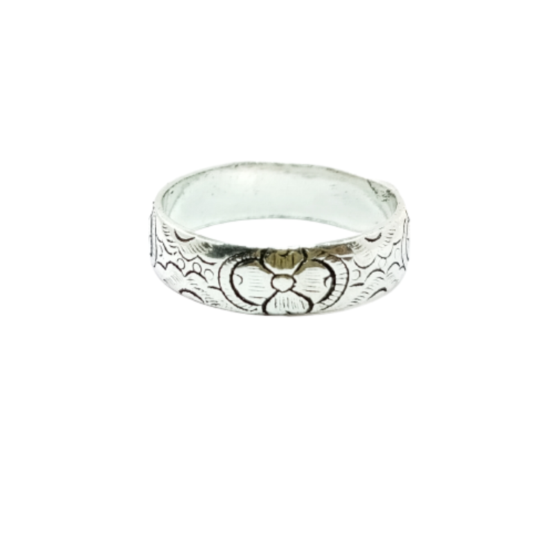 JSAJ BAND RING WITH CARVING WORK IN 925 STERLING SILVER