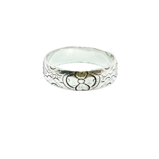 JSAJ BAND RING WITH CARVING WORK IN 925 STERLING SILVER