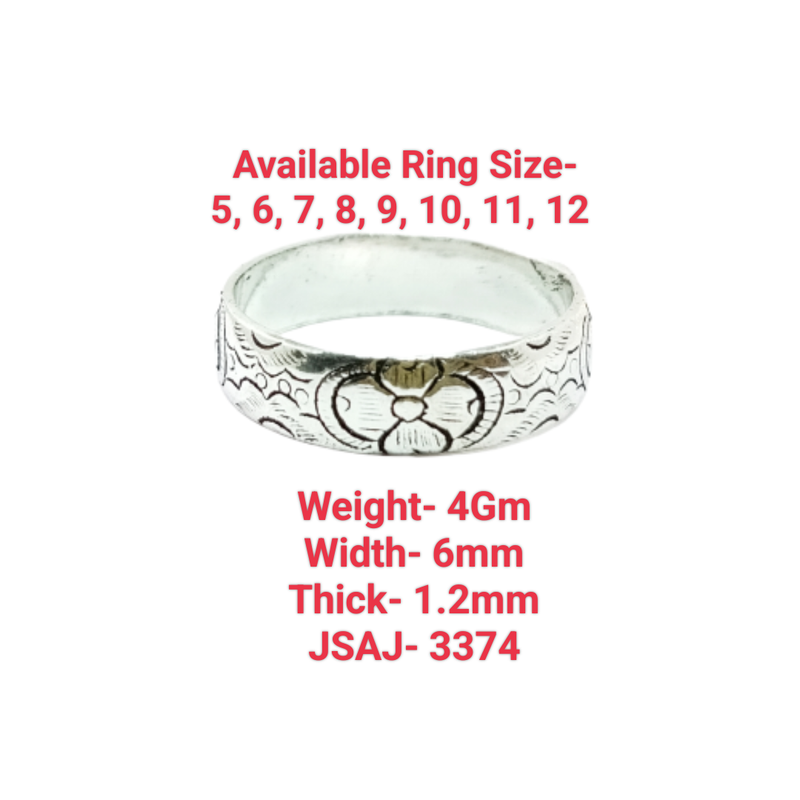 JSAJ BAND RING WITH CARVING WORK IN 925 STERLING SILVER
