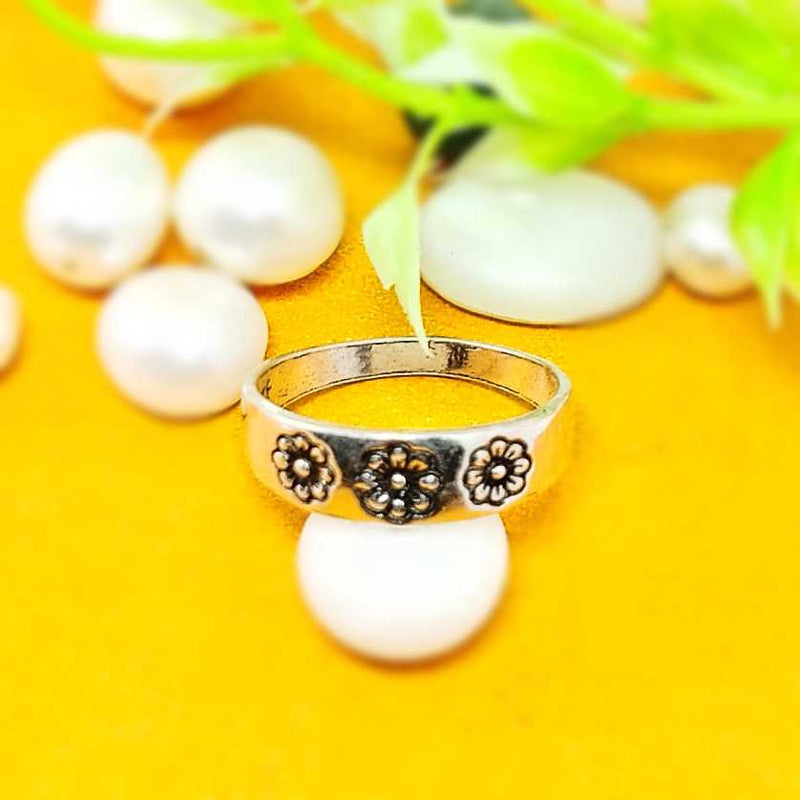 JSAJ BAND RING WITH CARVING FLOWERS IN 925 STERLING SILVER