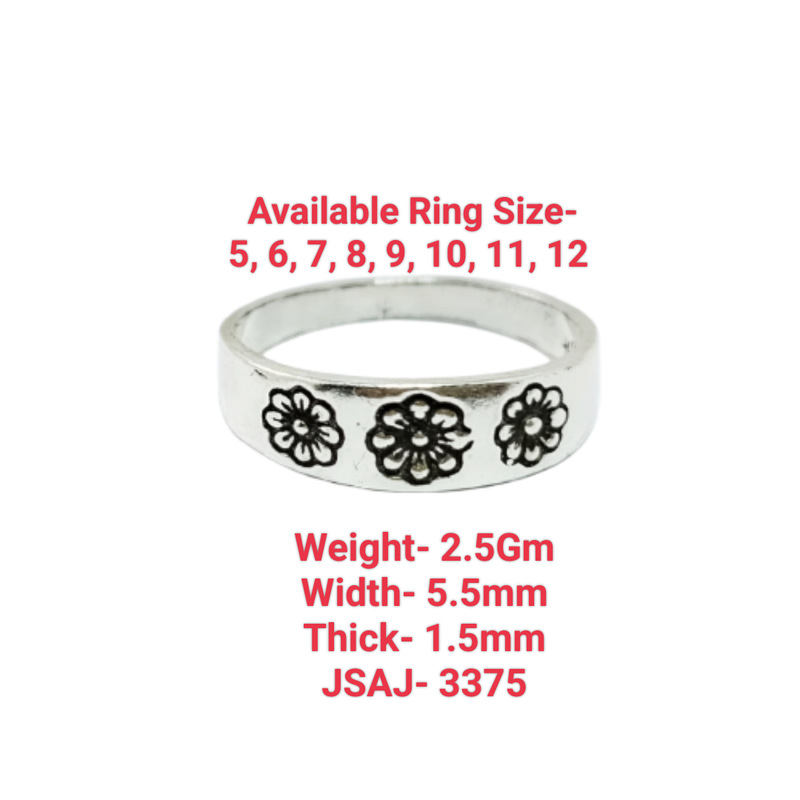 JSAJ BAND RING WITH CARVING FLOWERS IN 925 STERLING SILVER