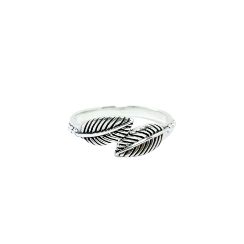 JSAJ BAND RING WITH LEAF IN 925 STERLING SILVER
