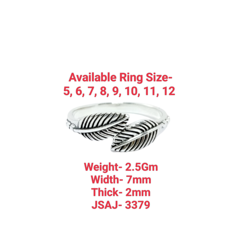 JSAJ BAND RING WITH LEAF IN 925 STERLING SILVER