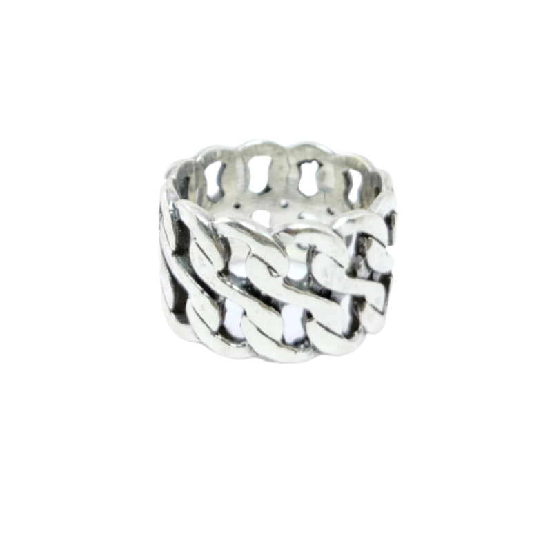 JSAJ THICK DOUBLE LINE CURB DESIGN RING IN 925 STERLING SILVER