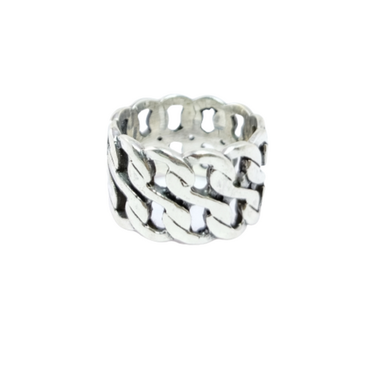 JSAJ THICK DOUBLE LINE CURB DESIGN RING IN 925 STERLING SILVER