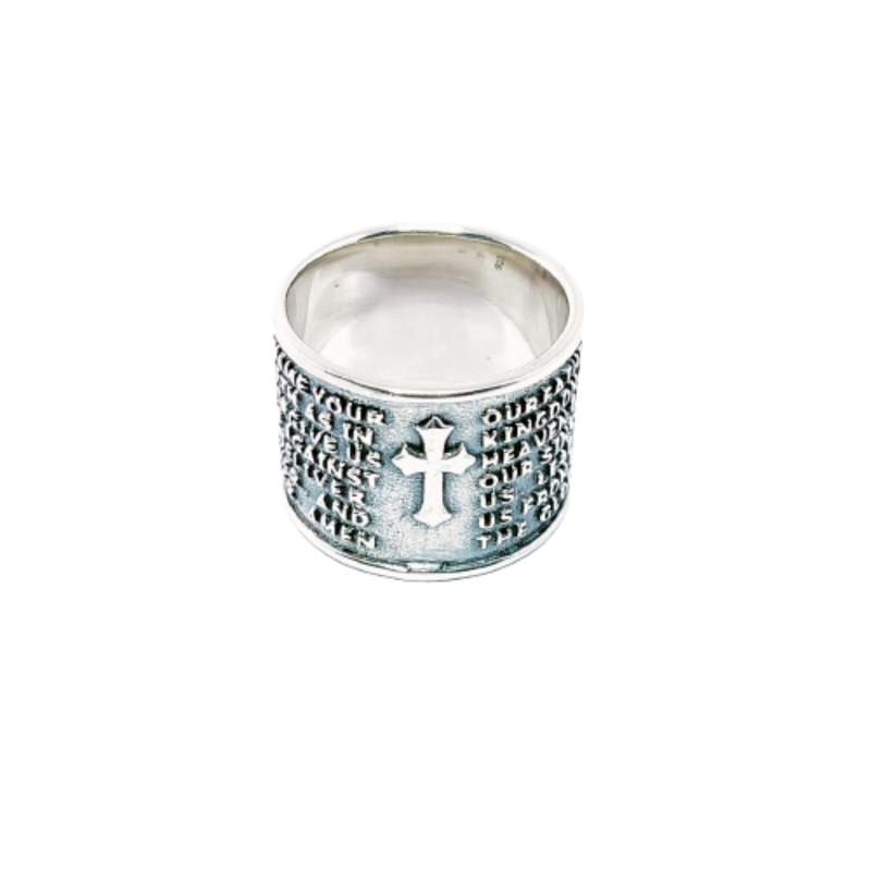 JSAJ THICK DESIGN BAND RING WITH CROSS AND WORDS WRITTEN IN 925 STERLING SILVER