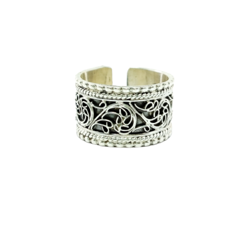 JSAJ THICK NEPALI WORK BAND RING IN 925 STERLING SILVER