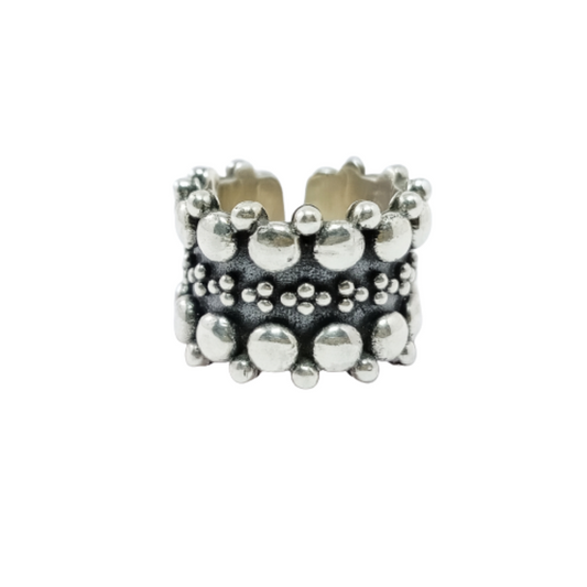 JSAJ THICK BAND RING WITH BALLS ALL AROUND IN 925 STERLING SILVER