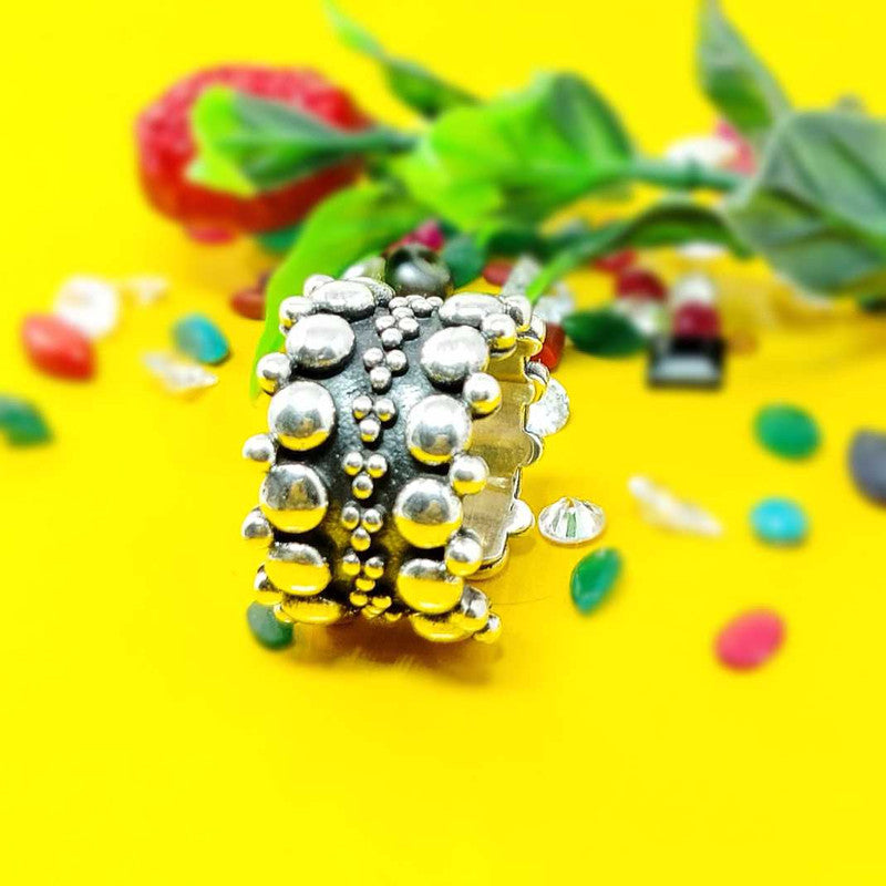 JSAJ THICK BAND RING WITH BALLS ALL AROUND IN 925 STERLING SILVER