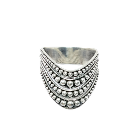 JSAJ THICK V SHAPE WITH BALLS BAND RING IN 925 STERLING SILVER