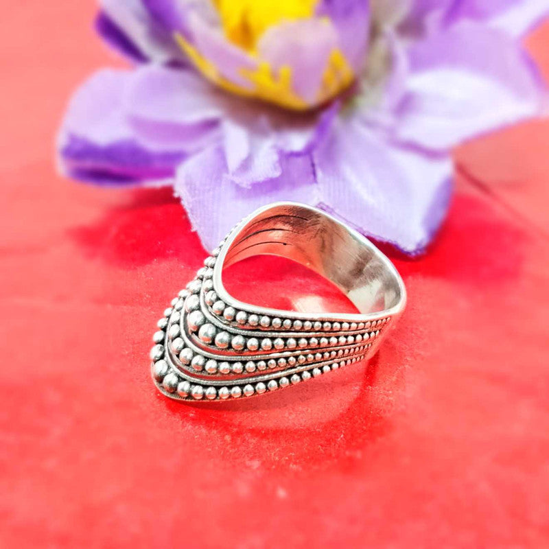 JSAJ THICK V SHAPE WITH BALLS BAND RING IN 925 STERLING SILVER