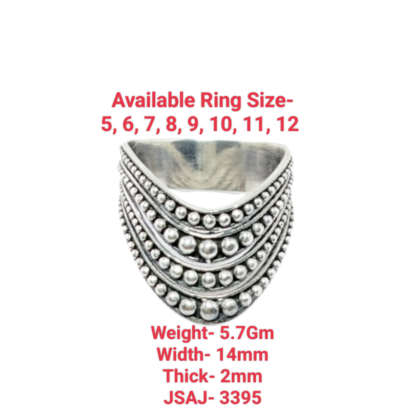 JSAJ THICK V SHAPE WITH BALLS BAND RING IN 925 STERLING SILVER