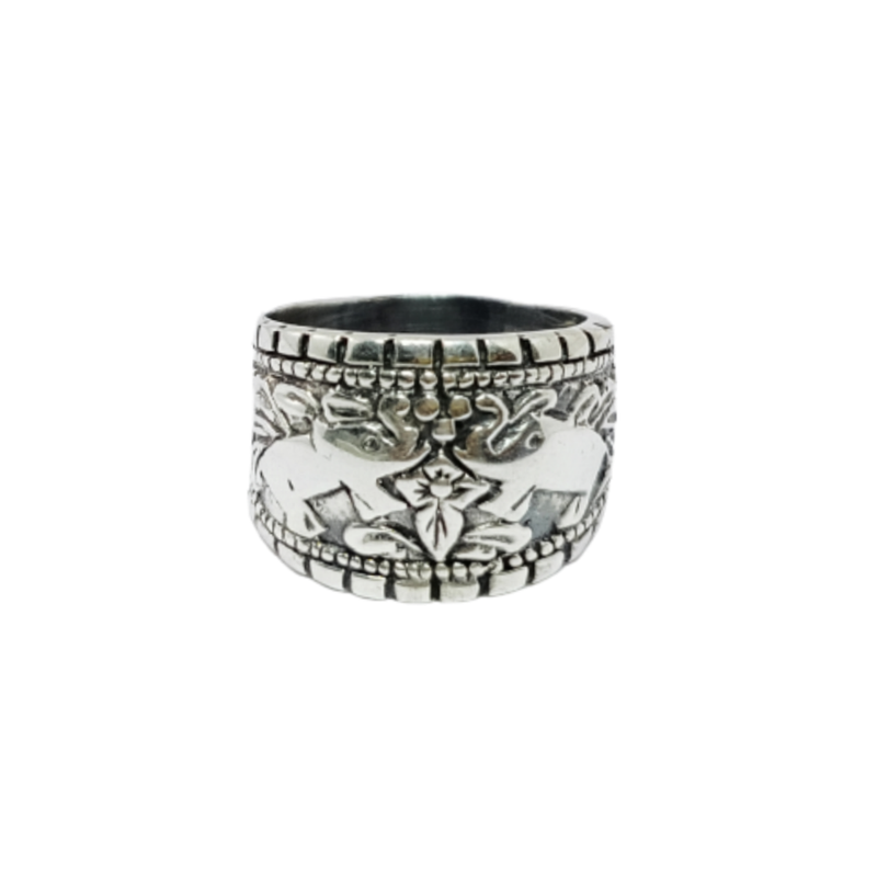 JSAJ THICK ELEPHANT CARVING BAND RING IN 925 STERLING SILVER