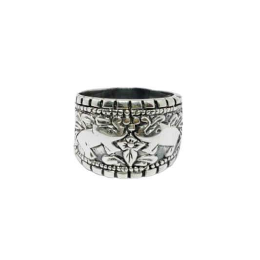 JSAJ THICK ELEPHANT CARVING BAND RING IN 925 STERLING SILVER