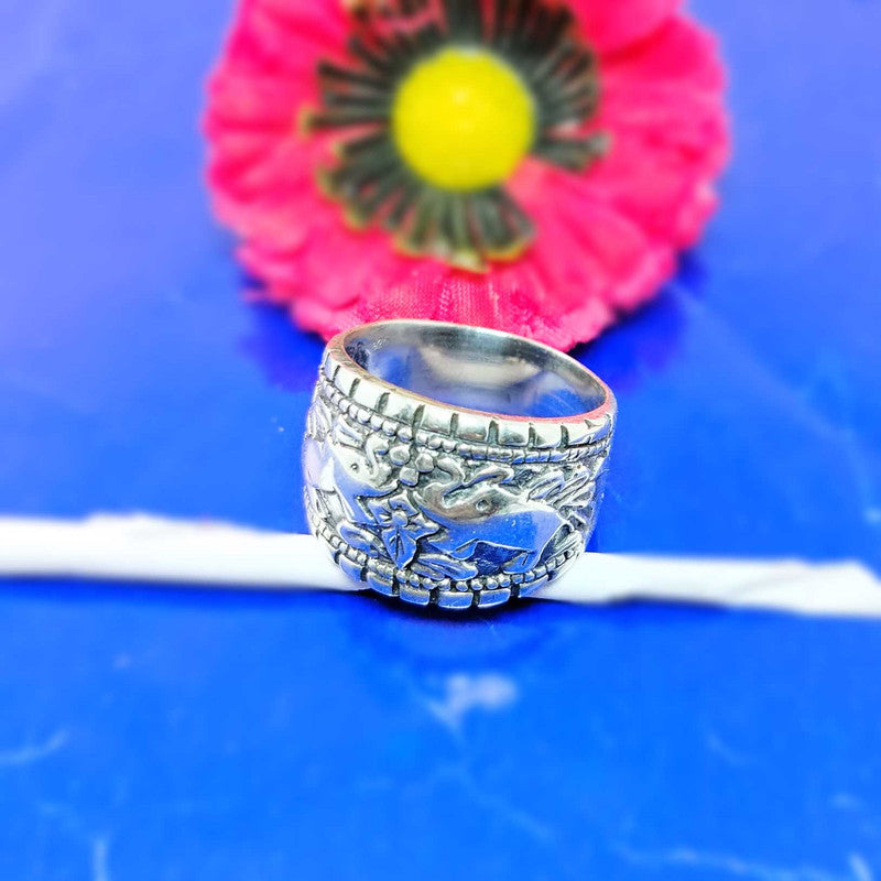 JSAJ THICK ELEPHANT CARVING BAND RING IN 925 STERLING SILVER