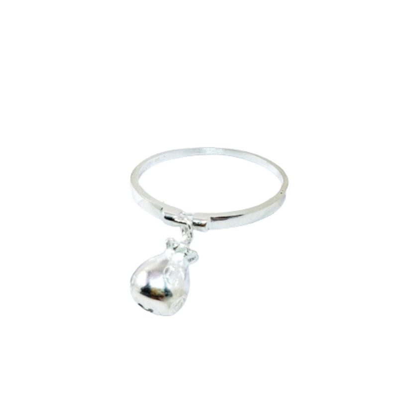 JSAJ BAND RING WITH BALL OR GUNGHRU HANGING IN 925 STERLING SILVER