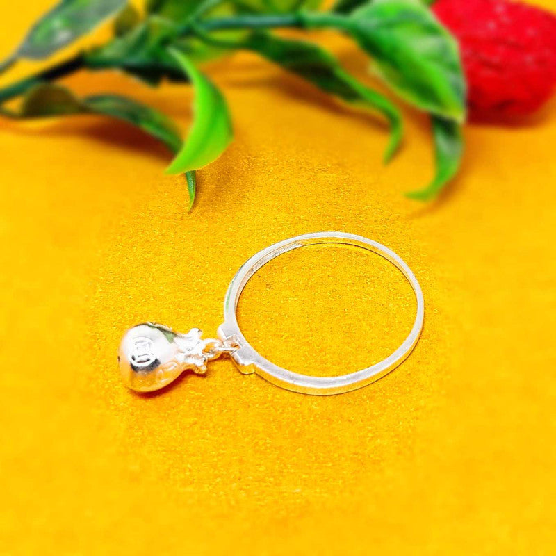 JSAJ BAND RING WITH BALL OR GUNGHRU HANGING IN 925 STERLING SILVER