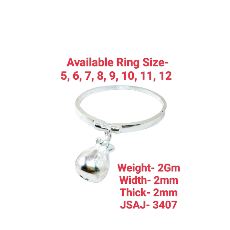 JSAJ BAND RING WITH BALL OR GUNGHRU HANGING IN 925 STERLING SILVER