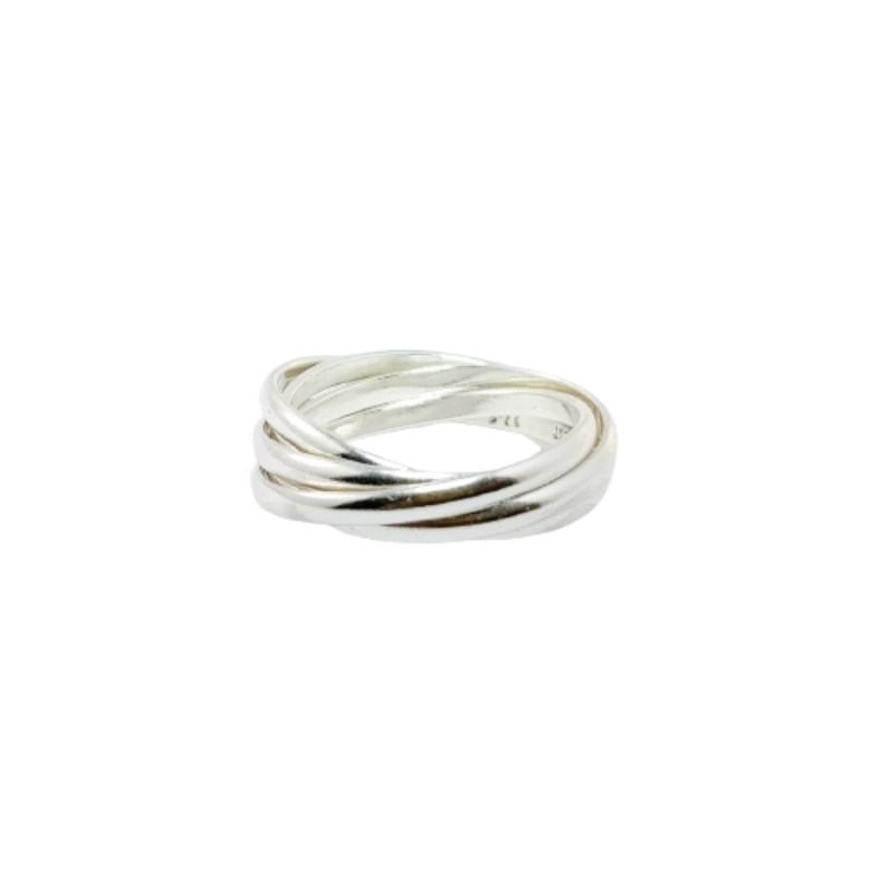 JSAJ INTERLOCKED 5 ROLLING RING IN 925 STERLING SILVER