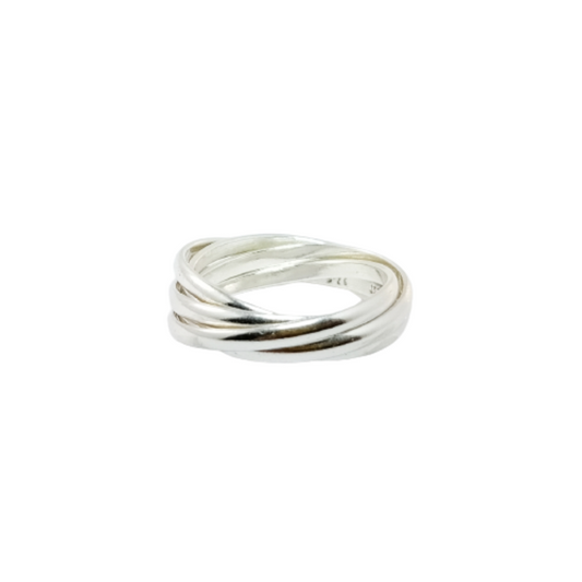 JSAJ INTERLOCKED 5 ROLLING RING IN 925 STERLING SILVER