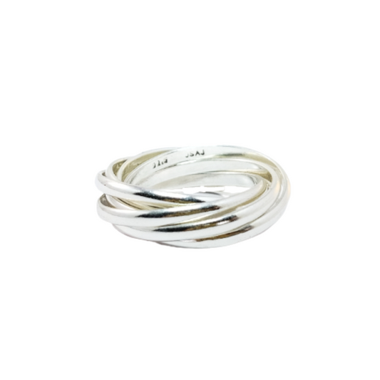JSAJ INTERLOCKED 7 ROLLING RING IN 925 STERLING SILVER