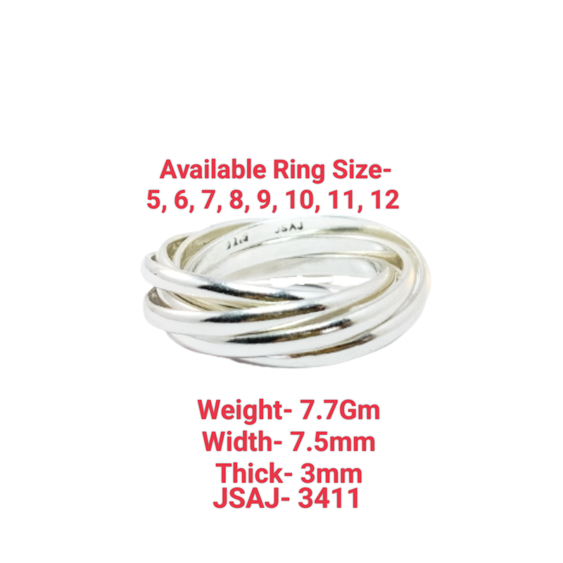 JSAJ INTERLOCKED 7 ROLLING RING IN 925 STERLING SILVER