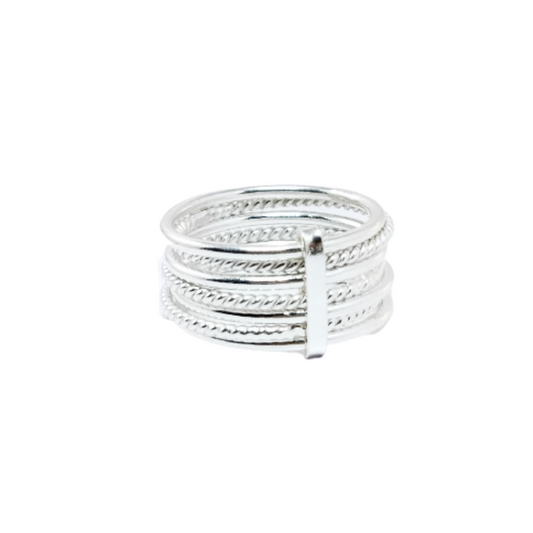 JSAJ MULTIPLE 7 LINE BAND RING IN 925 STERLING SILVER