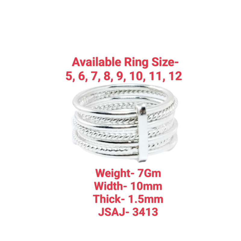 JSAJ MULTIPLE 7 LINE BAND RING IN 925 STERLING SILVER