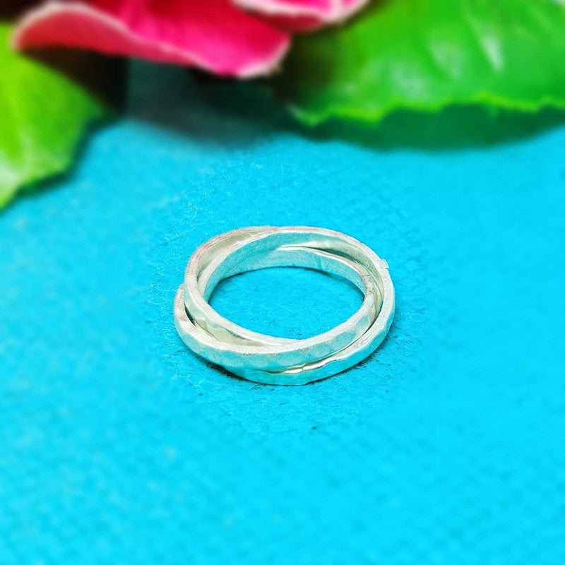 JSAJ INTERLOCKED TRIPPLE HAMMER ROLLING RING IN 925 STERLING SILVER