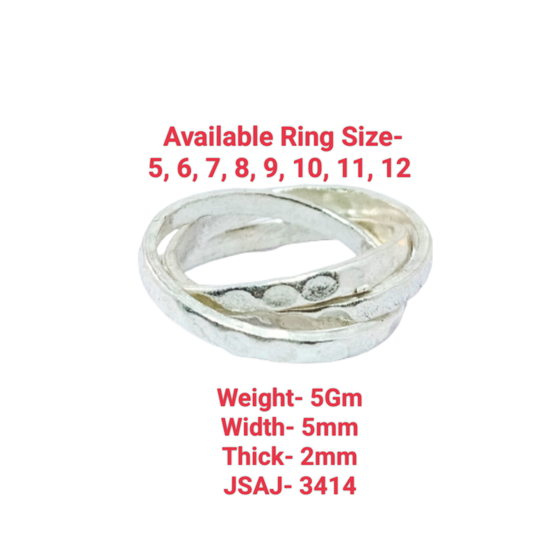 JSAJ INTERLOCKED TRIPPLE HAMMER ROLLING RING IN 925 STERLING SILVER