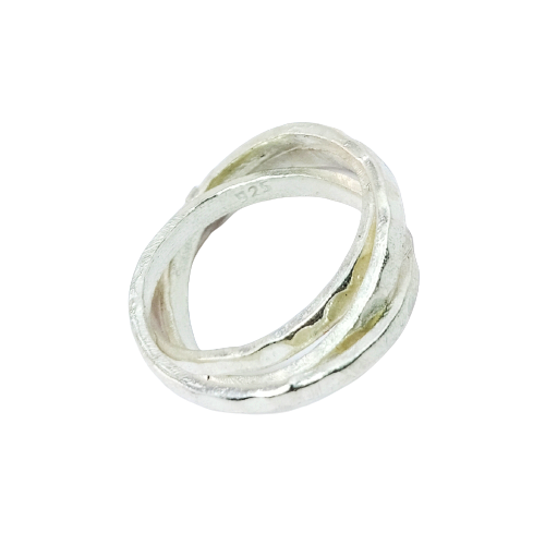 JSAJ INTERLOCKED TRIPPLE HAMMER ROLLING RING IN 925 STERLING SILVER
