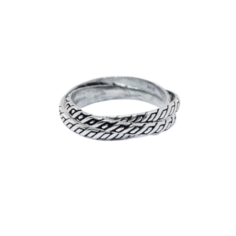 JSAJ INTERLOCKED TRIPPLE DESIGN ROLLING RING IN 925 STERLING SILVER