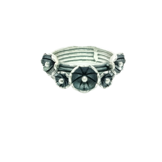 JSAJ BAND RING WITH FLOWERS IN 925 STERLING SILVER