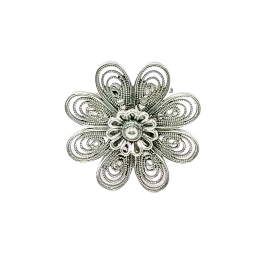 JSAJ FLOWER RING WITH CARVING WORK IN 925 STERLING SILVER