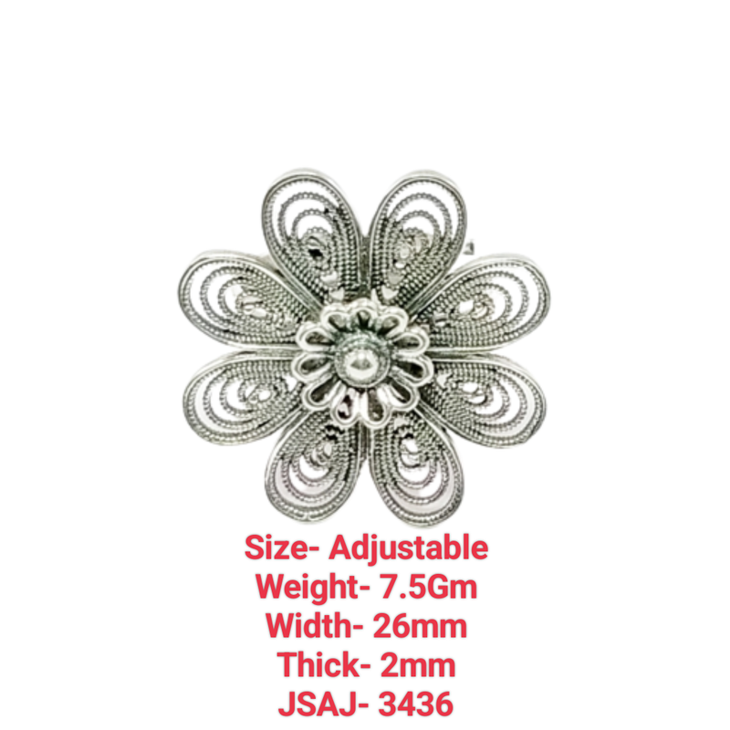 JSAJ FLOWER RING WITH CARVING WORK IN 925 STERLING SILVER