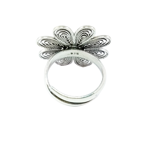 JSAJ FLOWER RING WITH CARVING WORK IN 925 STERLING SILVER