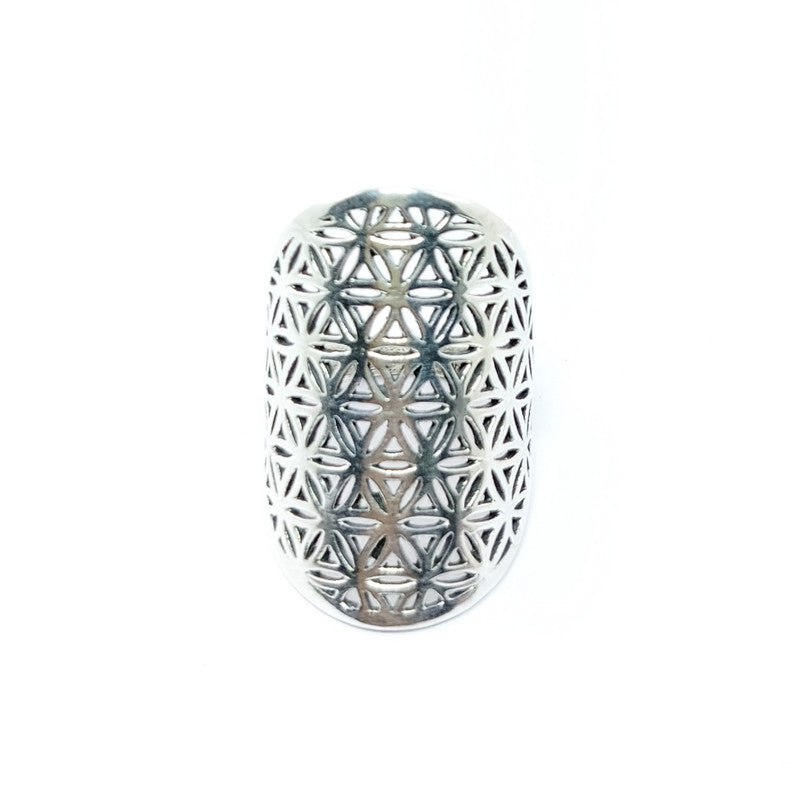 JSAJ FLOWER OF LIFE LONG RING IN 925 STERLING SILVER