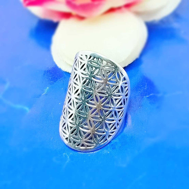 JSAJ FLOWER OF LIFE LONG RING IN 925 STERLING SILVER