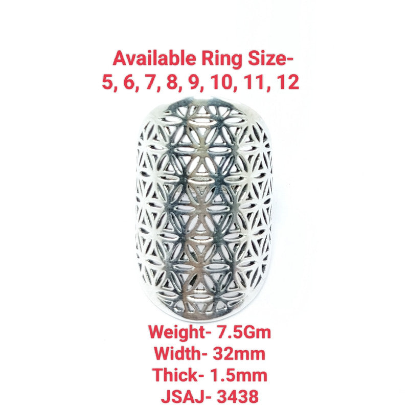 JSAJ FLOWER OF LIFE LONG RING IN 925 STERLING SILVER