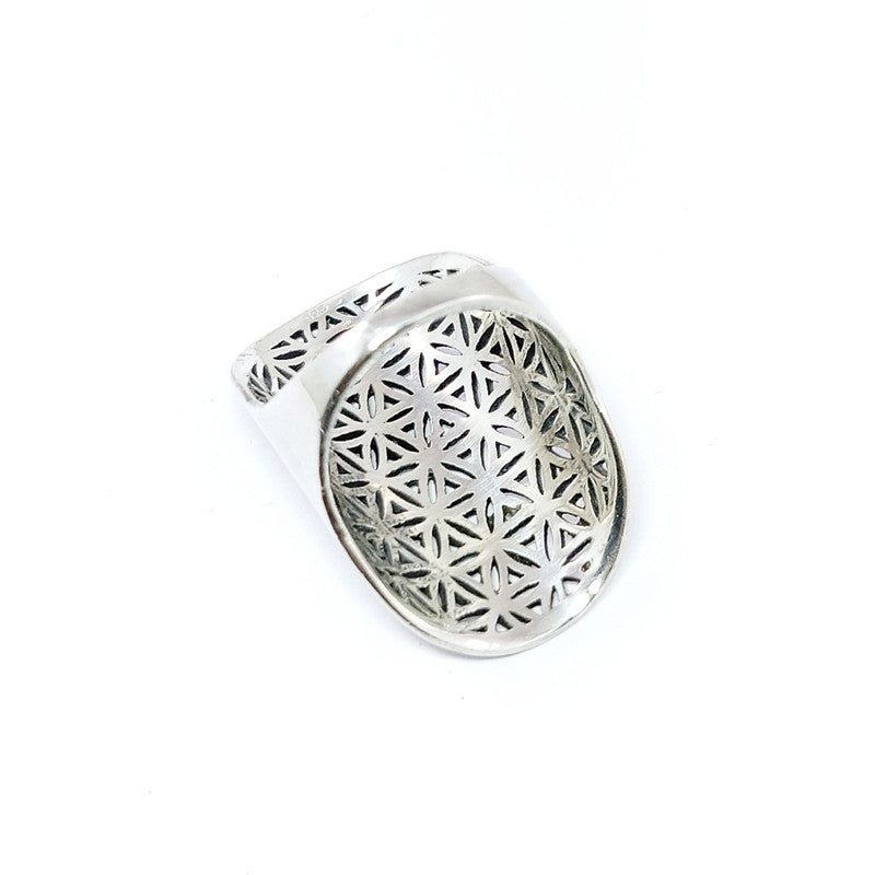 JSAJ FLOWER OF LIFE LONG RING IN 925 STERLING SILVER