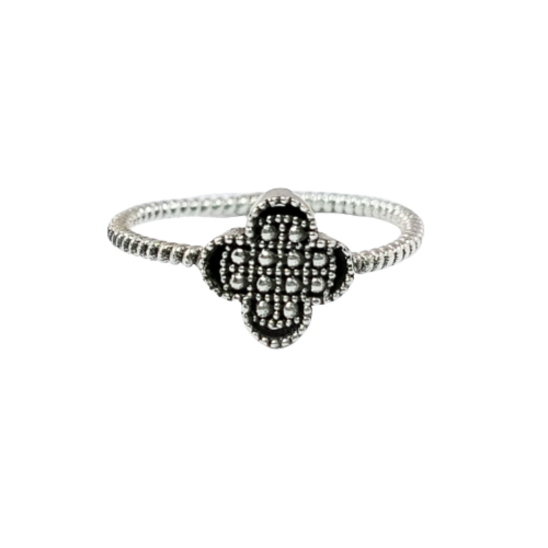 JSAJ PLAIN 4 LEAF CLOVER RING IN 925 STERLING SILVER